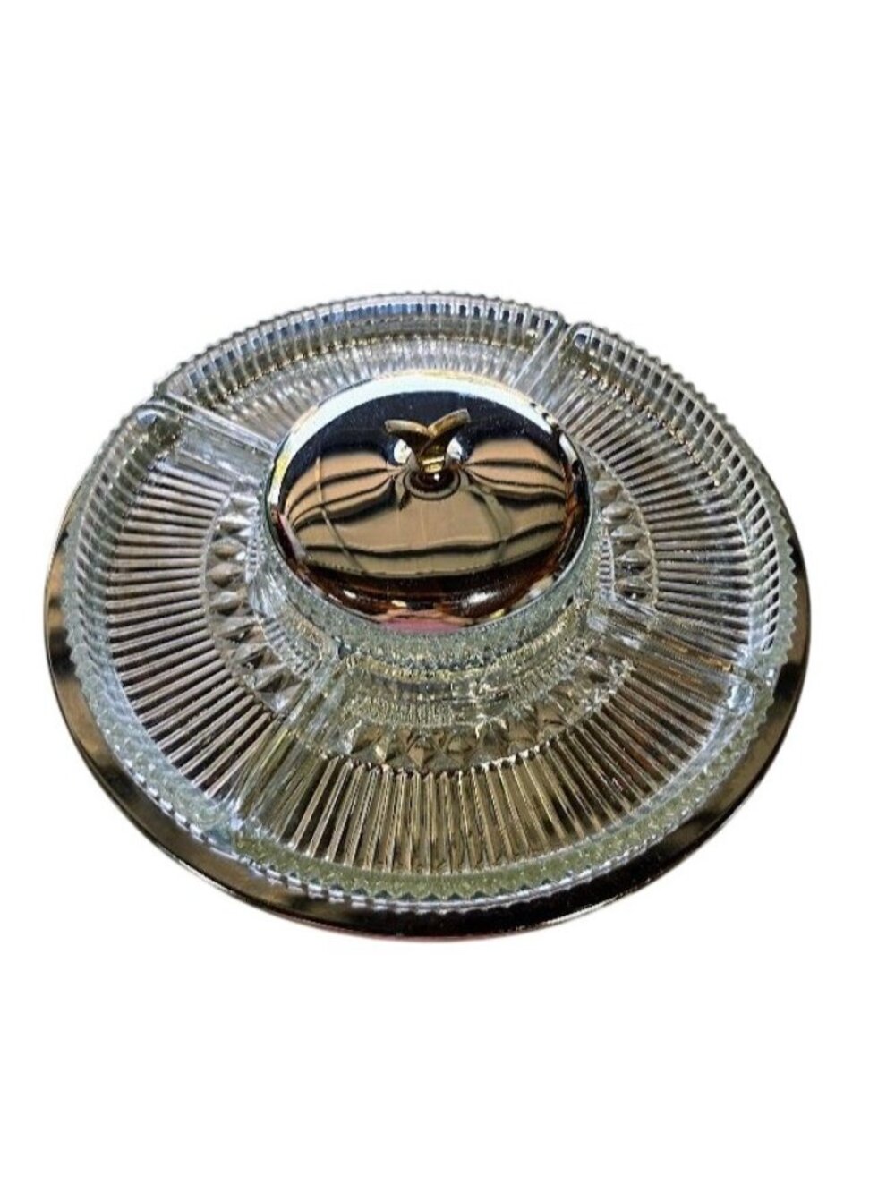 Vintage Kromex Lazy Susan Relish Tray Chrome Glass Server MCM USA Complete Set